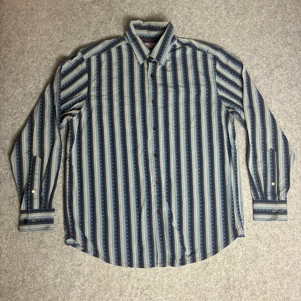Tommy Bahama Denim Shirt Mens Large Blue Grey Striped Long Sleeve Excellent L